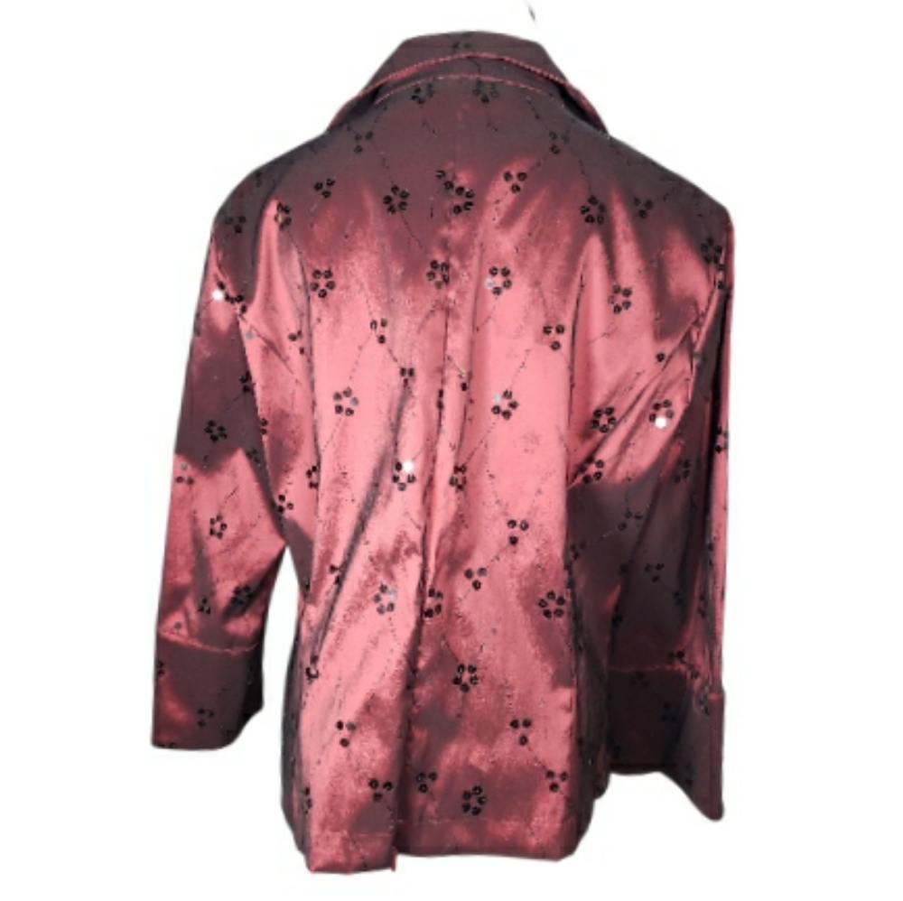 Vtg Oxblood Cachet Rheinstones Seqins Evening Faux Wrap Formal Blouse Top 16 - Picture 12 of 12